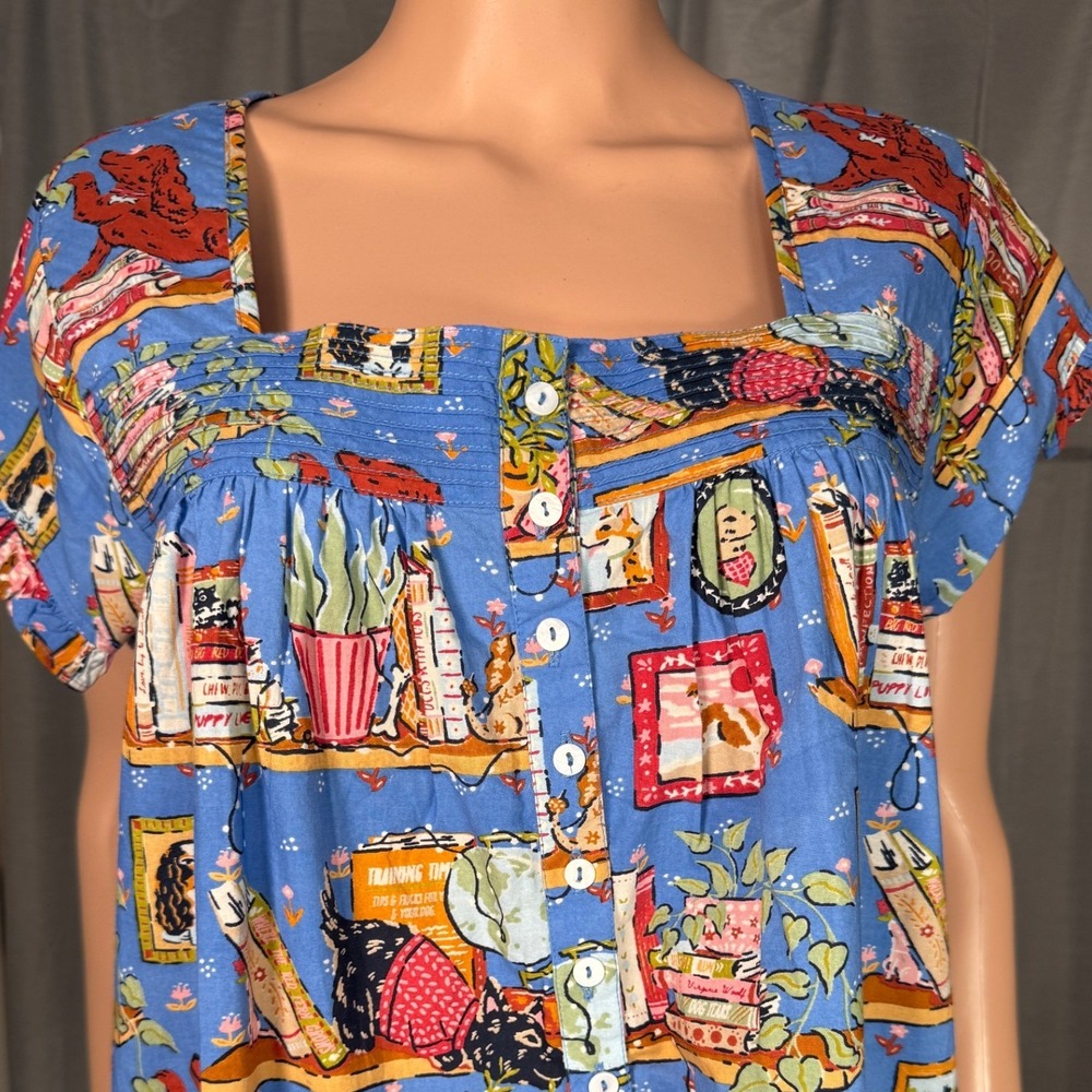 Printfresh Blue Novelty Print Cotton Nightgown - Picture 8 of 9